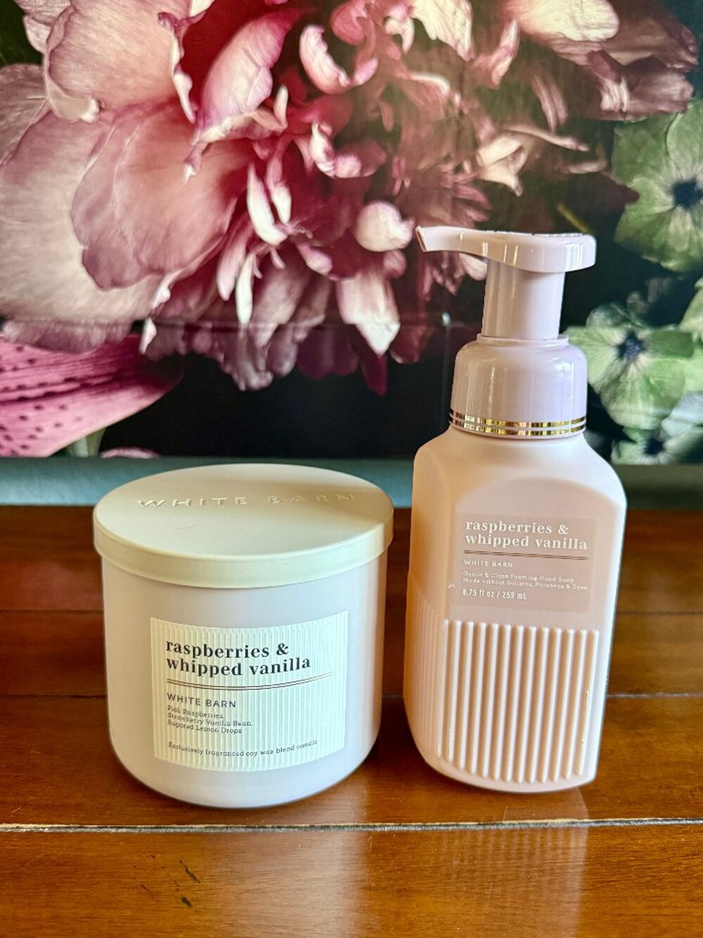 NEW 2-PC RASPBERRIES & WHIPPED VANILLA 3-Wick Candle & Foaming Hand Soap BBW